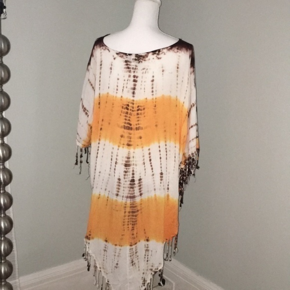 NEW orange/brown‎ tie-dye beach  fringed coverup - Picture 5 of 7